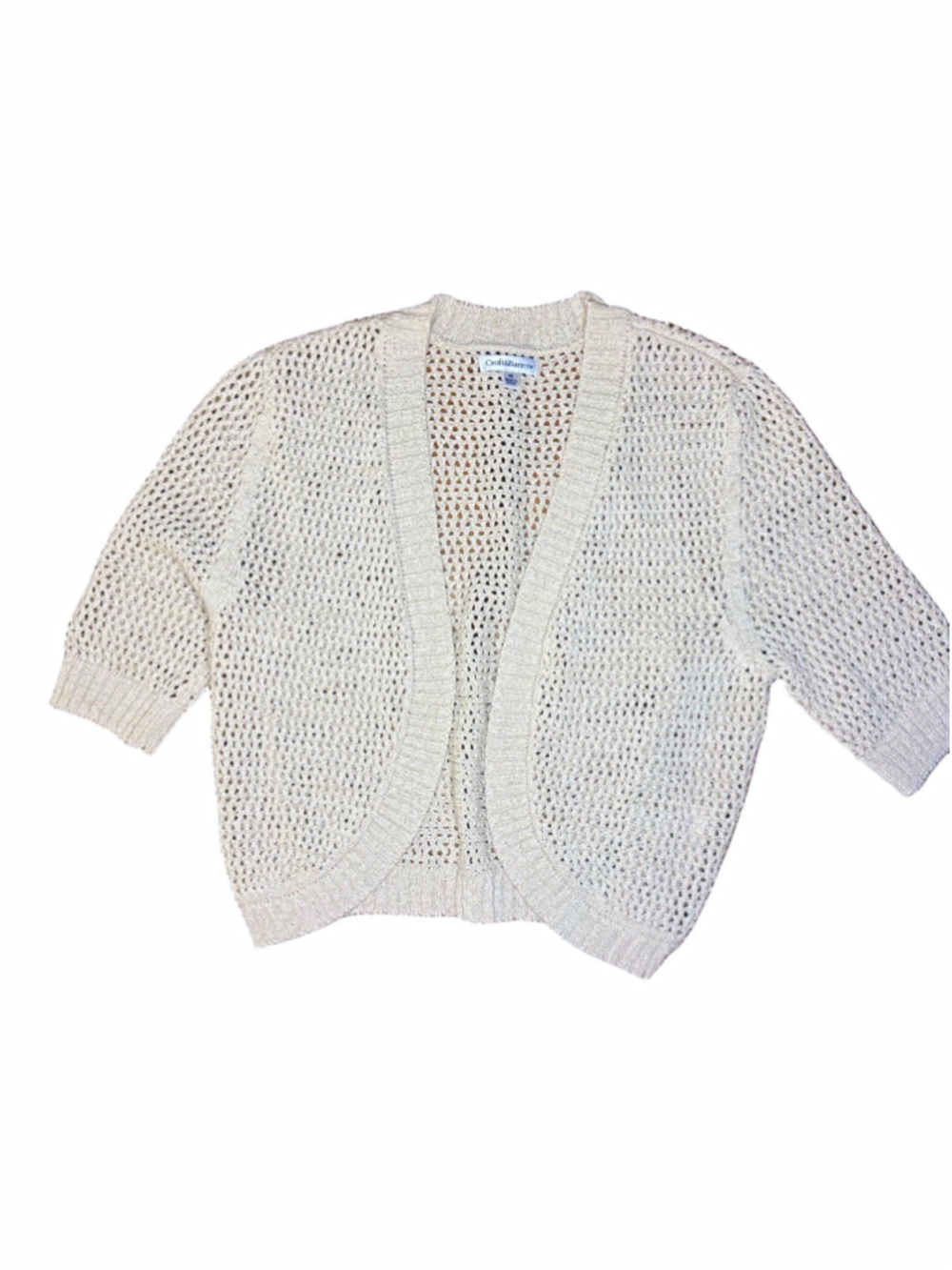 Croft & Barrow Cardigan M Cream Cotton Blend Open Knit Crochet Boho Sweater